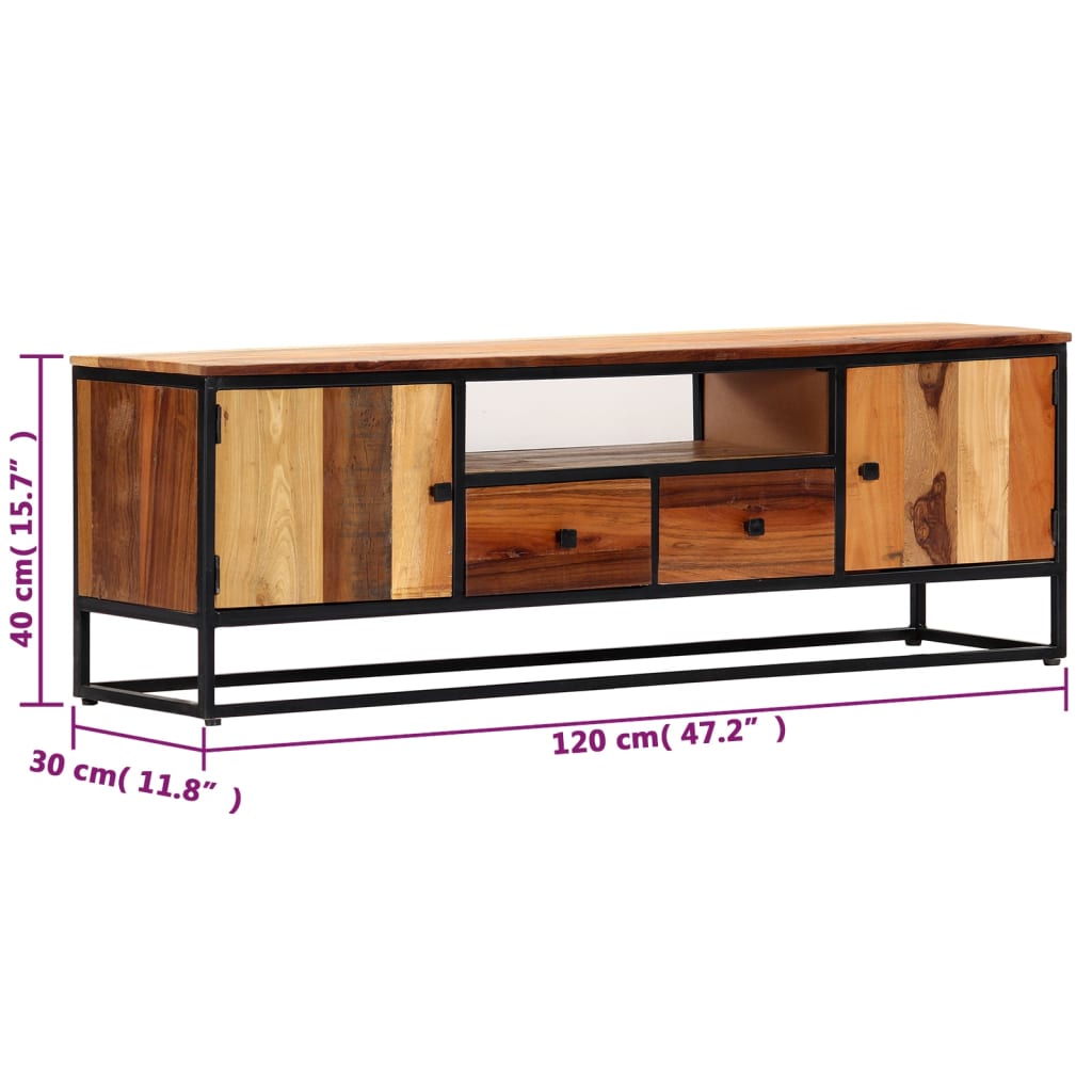 TV-Schrank 120x30x40 cm Massives Altholz und Stahl