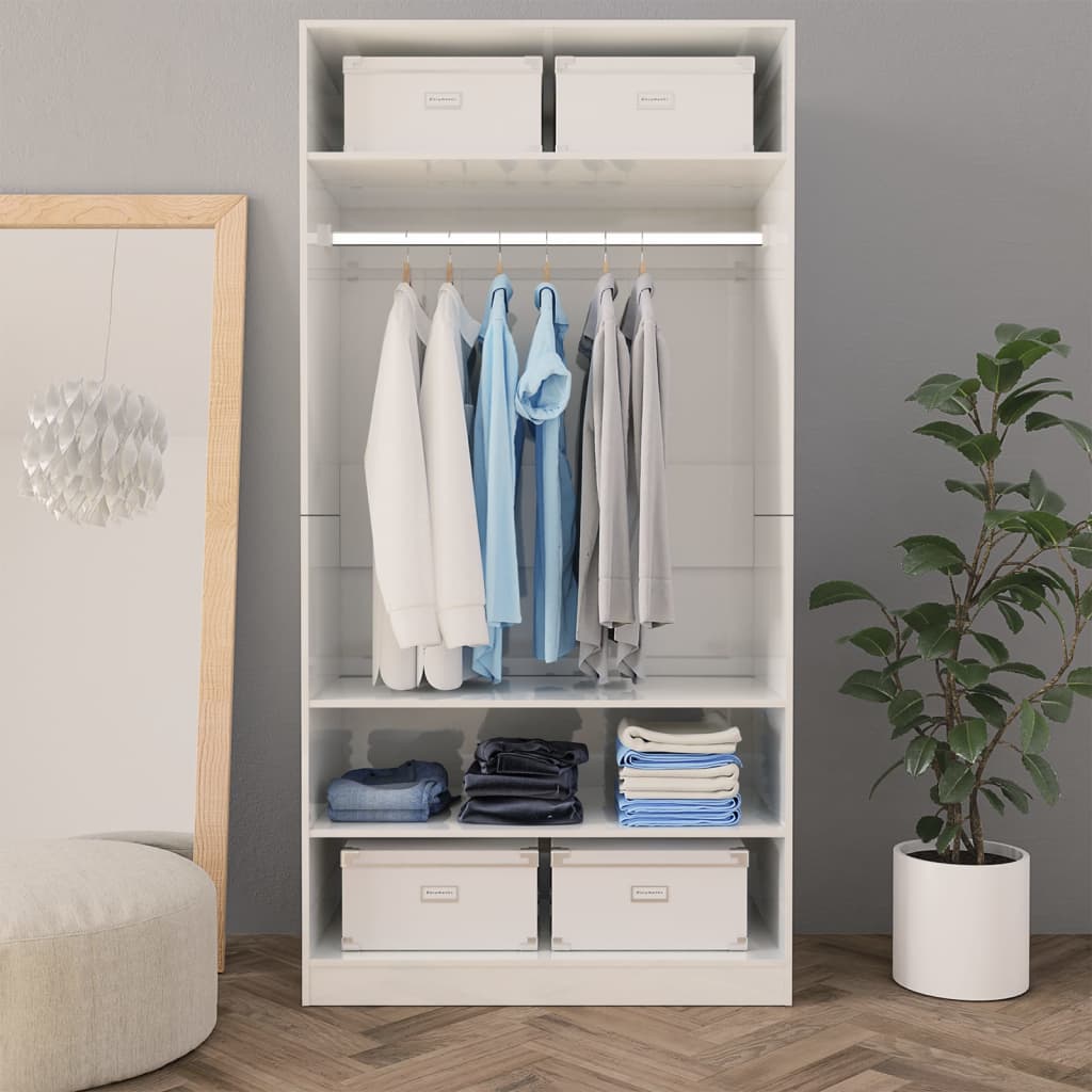 Wardrobe high gloss white 100x50x200 cm wood material