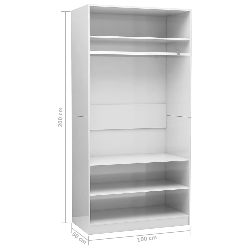 Wardrobe high gloss white 100x50x200 cm wood material