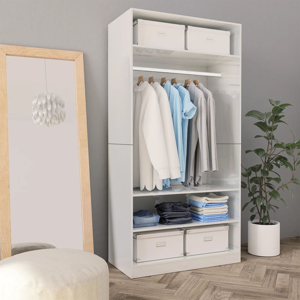 Wardrobe high gloss white 100x50x200 cm wood material