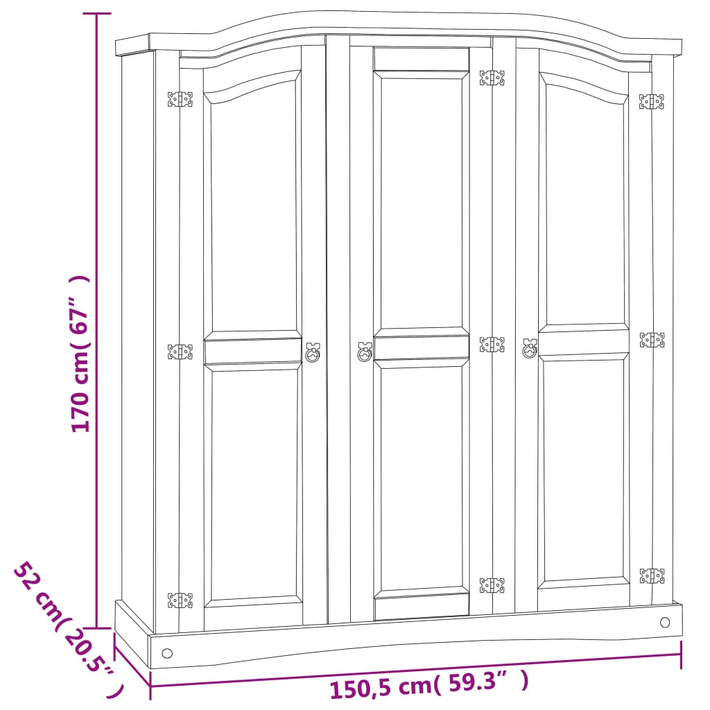 Kleiderschrank Mexiko-Stil Kiefernholz 3 Türen Weiß