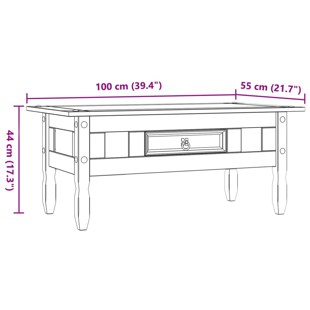 Couchtisch Mexiko-Stil Kiefernholz Weiß 100x55x44 cm