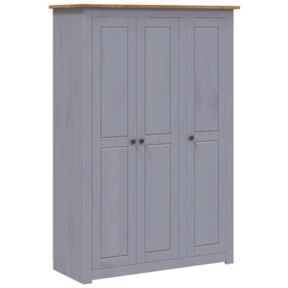 Kleiderschrank 3-Türig Grau 118×50×171,5 cm Kiefer Panama Serie