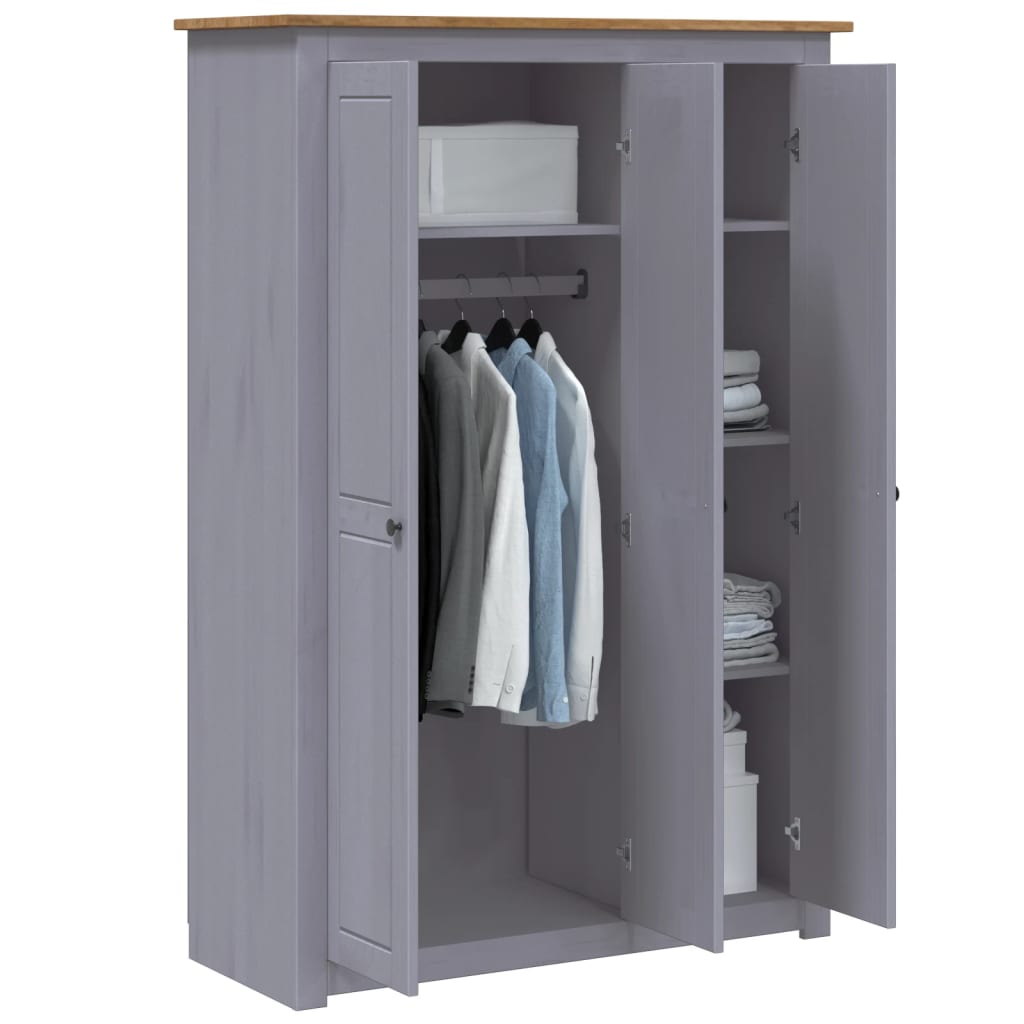 Kleiderschrank 3-Türig Grau 118×50×171,5 cm Kiefer Panama Serie