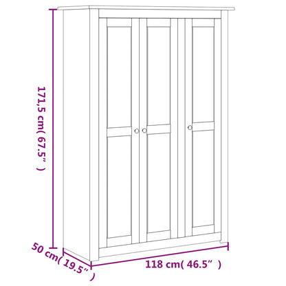 Kleiderschrank 3-Türig Grau 118×50×171,5 cm Kiefer Panama Serie