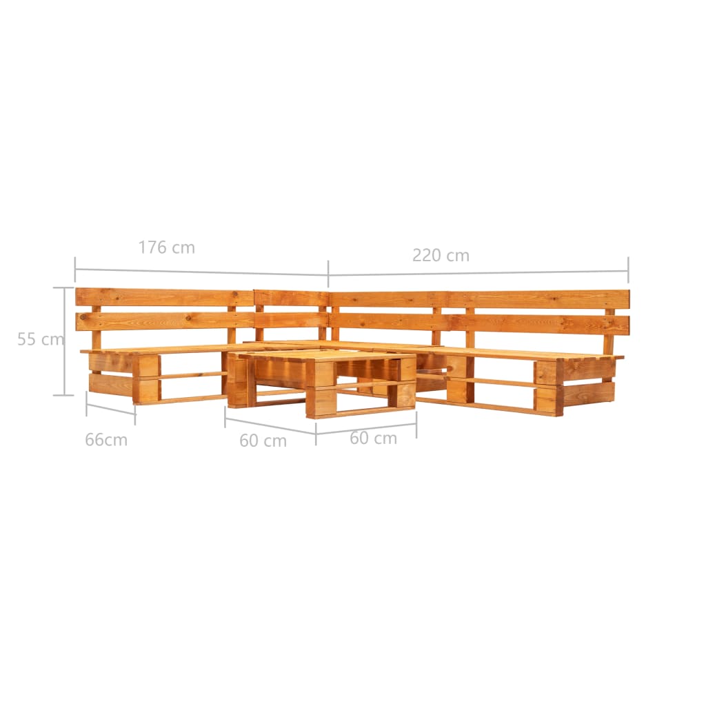 4-tlg. Garten-Lounge-Set aus Paletten Holz Honigbraun