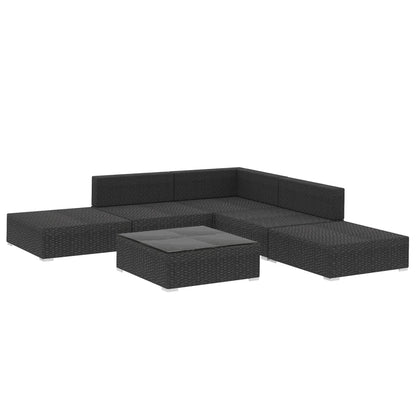 6-tlg. Garten-Lounge-Set mit Kissen Poly Rattan Schwarz