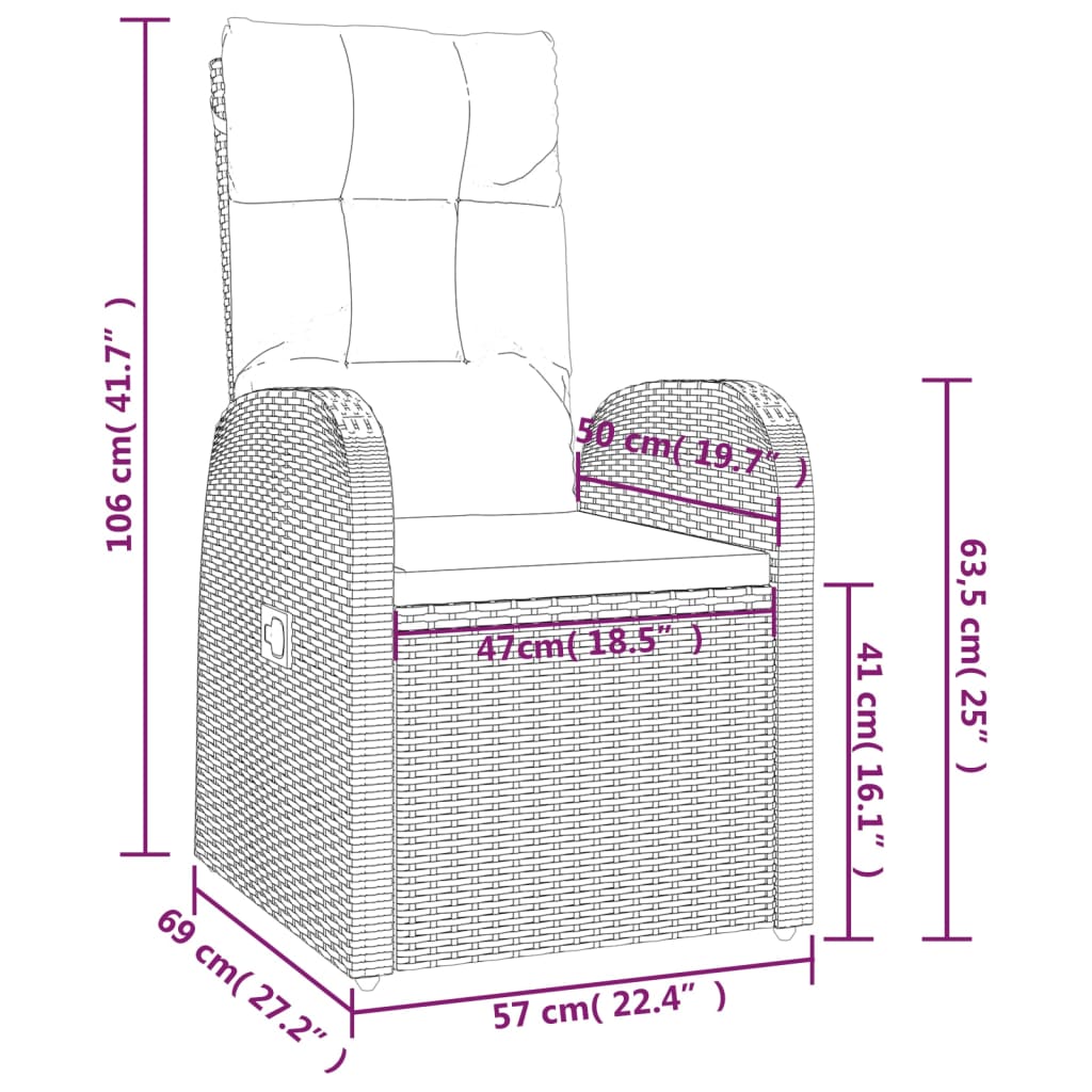 Garten-Liegestühle 2 Stk. mit Auflagen Poly Rattan Schwarz