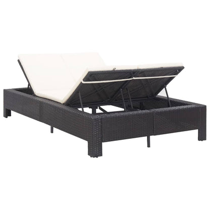 2-Personen-Sonnenliege mit Auflage Schwarz Poly Rattan