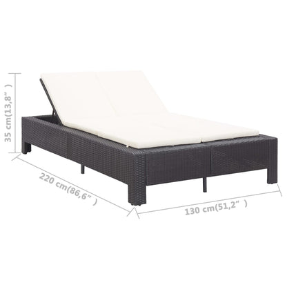 2-Personen-Sonnenliege mit Auflage Schwarz Poly Rattan