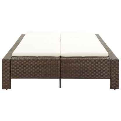 2-Personen-Sonnenliege mit Auflage Braun Poly Rattan