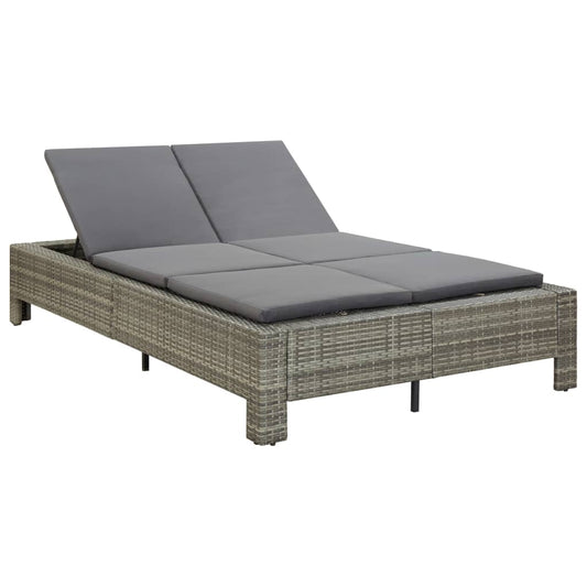 2-Personen-Sonnenliege mit Auflage Grau Poly Rattan