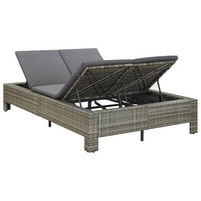 2-Personen-Sonnenliege mit Auflage Grau Poly Rattan