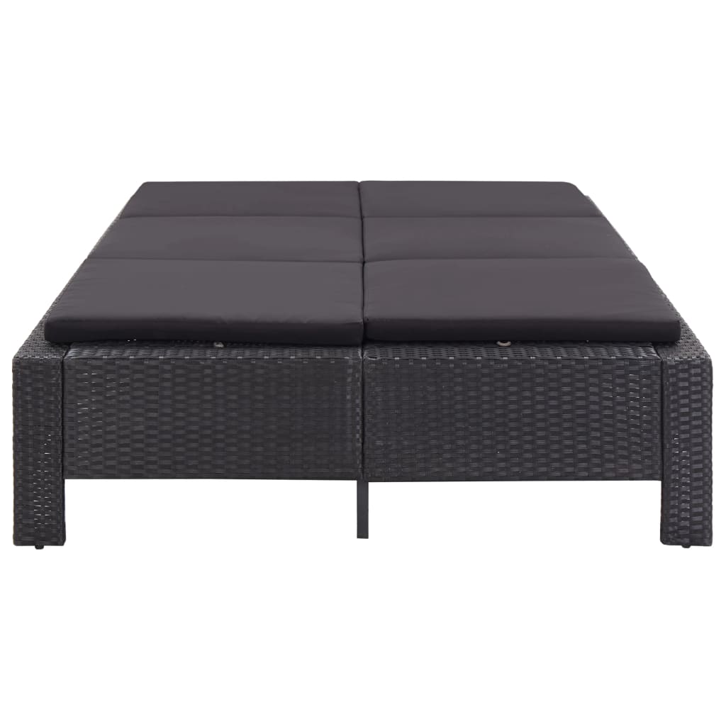 2-Personen-Sonnenliege mit Auflage Schwarz Poly Rattan