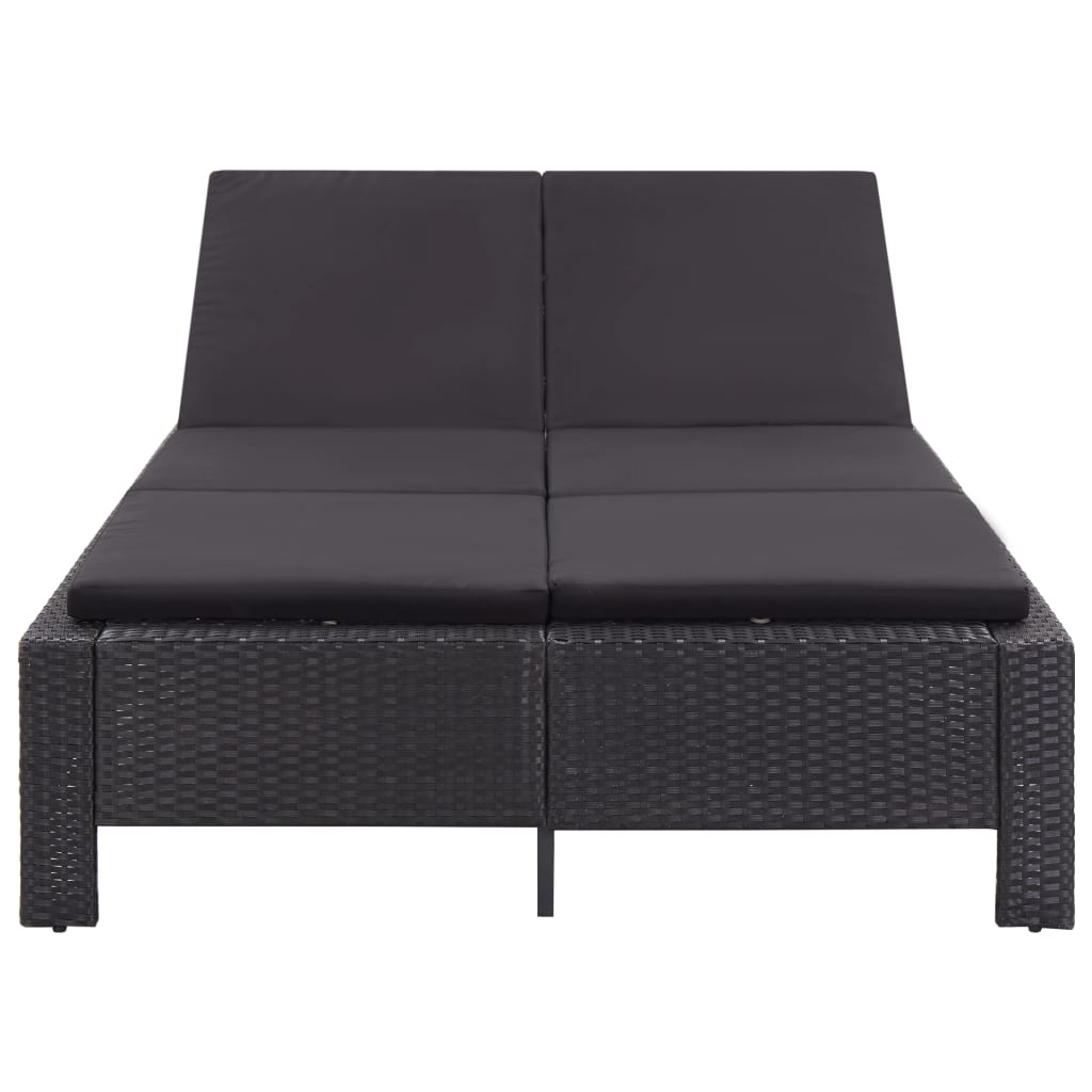 2-Personen-Sonnenliege mit Auflage Schwarz Poly Rattan