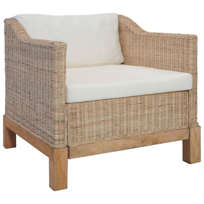 2-tlg. Sofagarnitur mit Kissen Natur Rattan