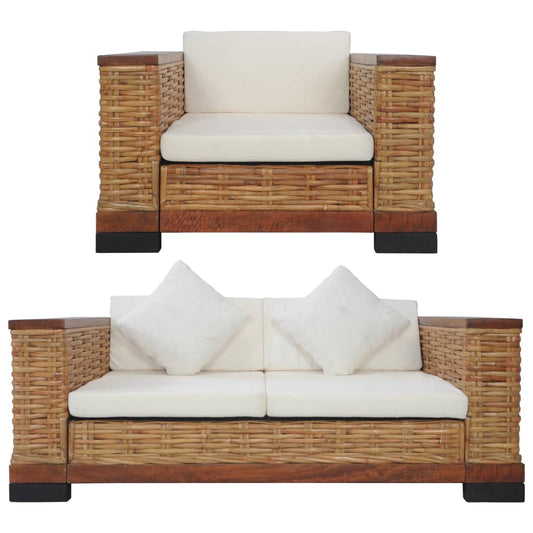 2-piece sofa set with cushions brown natural rattan