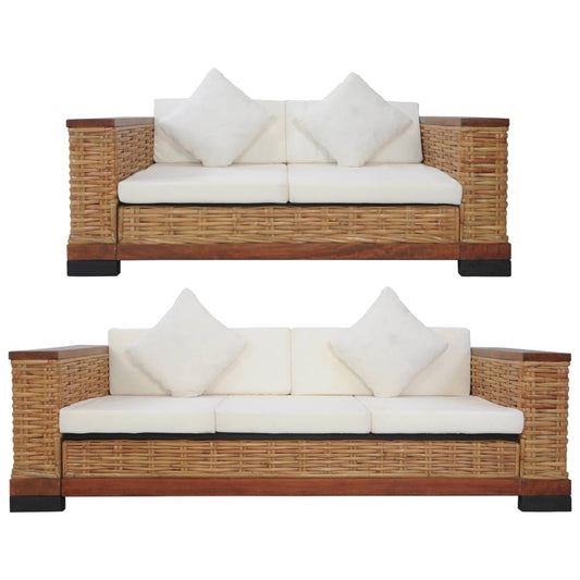 2-piece sofa set with cushions brown natural rattan