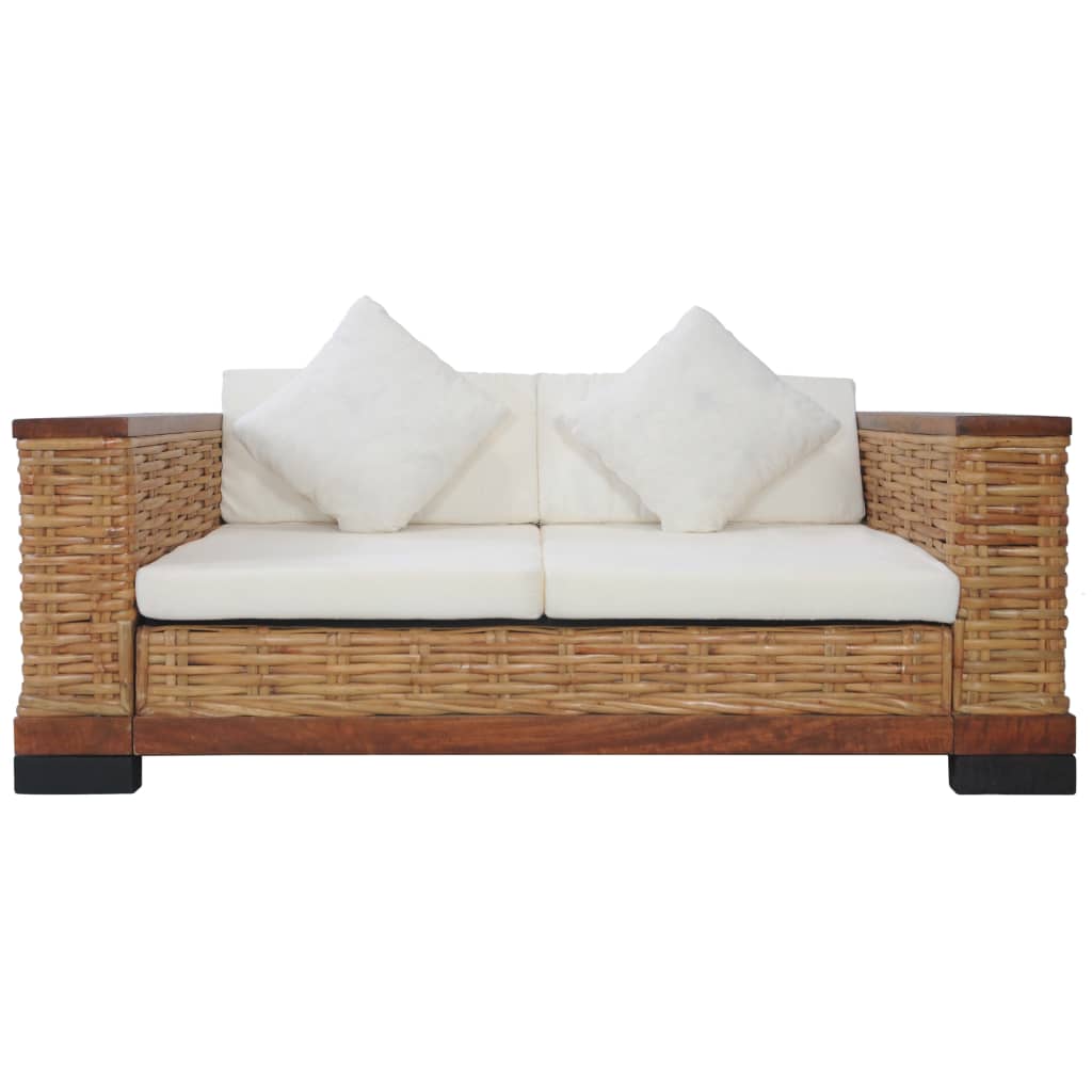 2-piece sofa set with cushions brown natural rattan