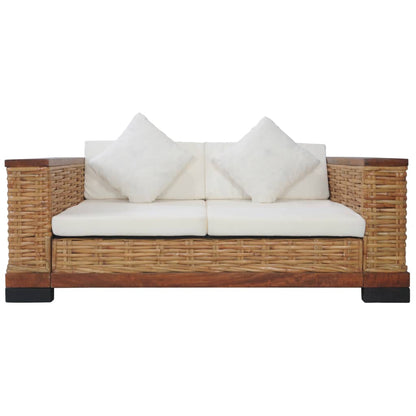 3-piece sofa set with cushions brown natural rattan