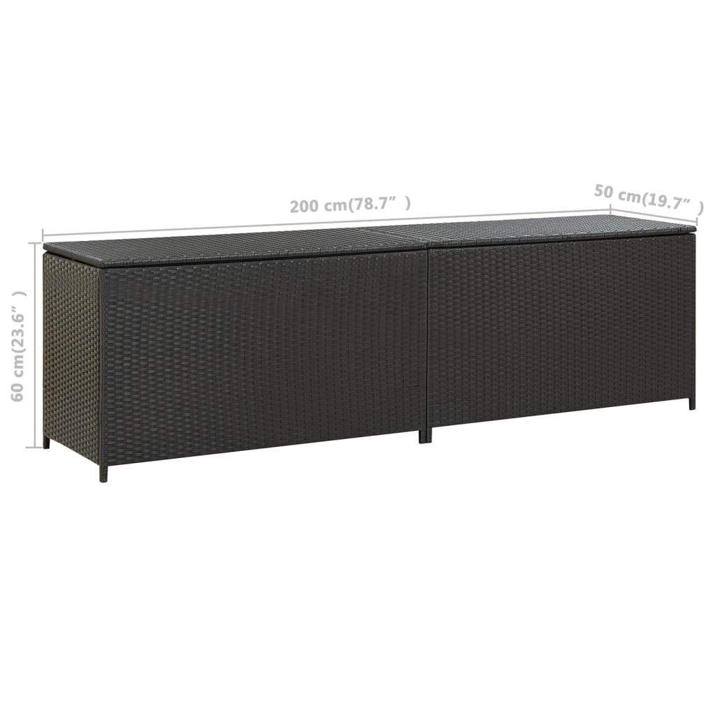 Garden box poly rattan 200x50x60 cm black