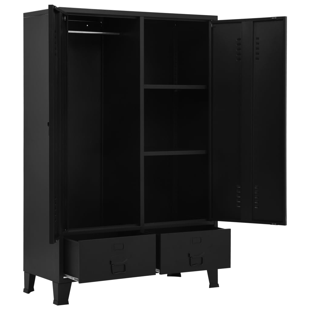 Kleiderschrank Industrial Schwarz 90x40x140 cm Stahl