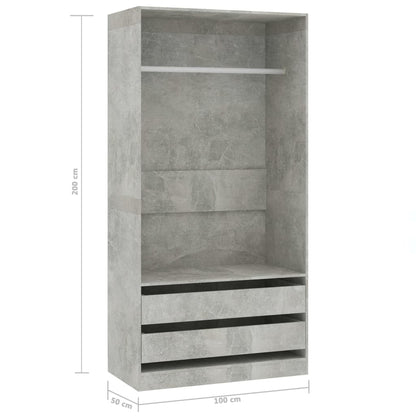 Wardrobe concrete grey 100x50x200 cm wood material