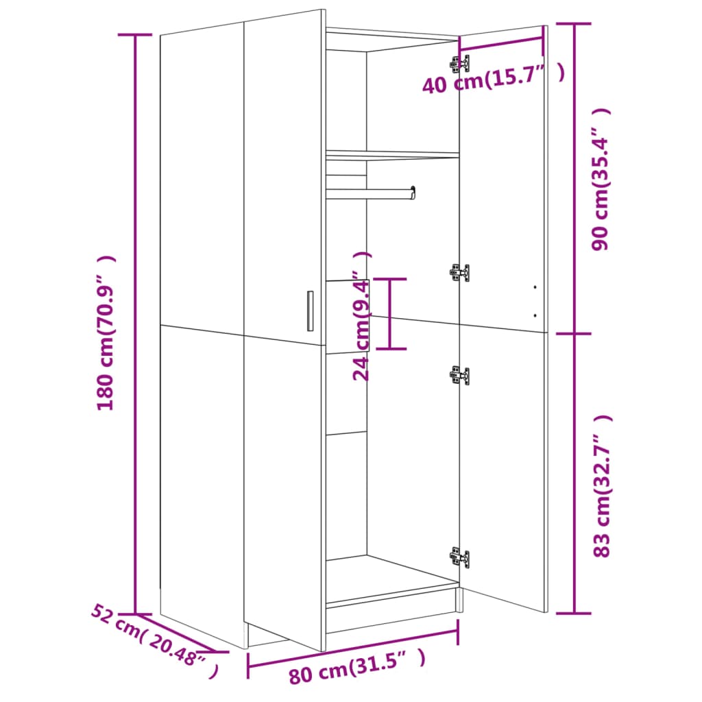 Wardrobe Sonoma oak 80x52x180 cm wood material