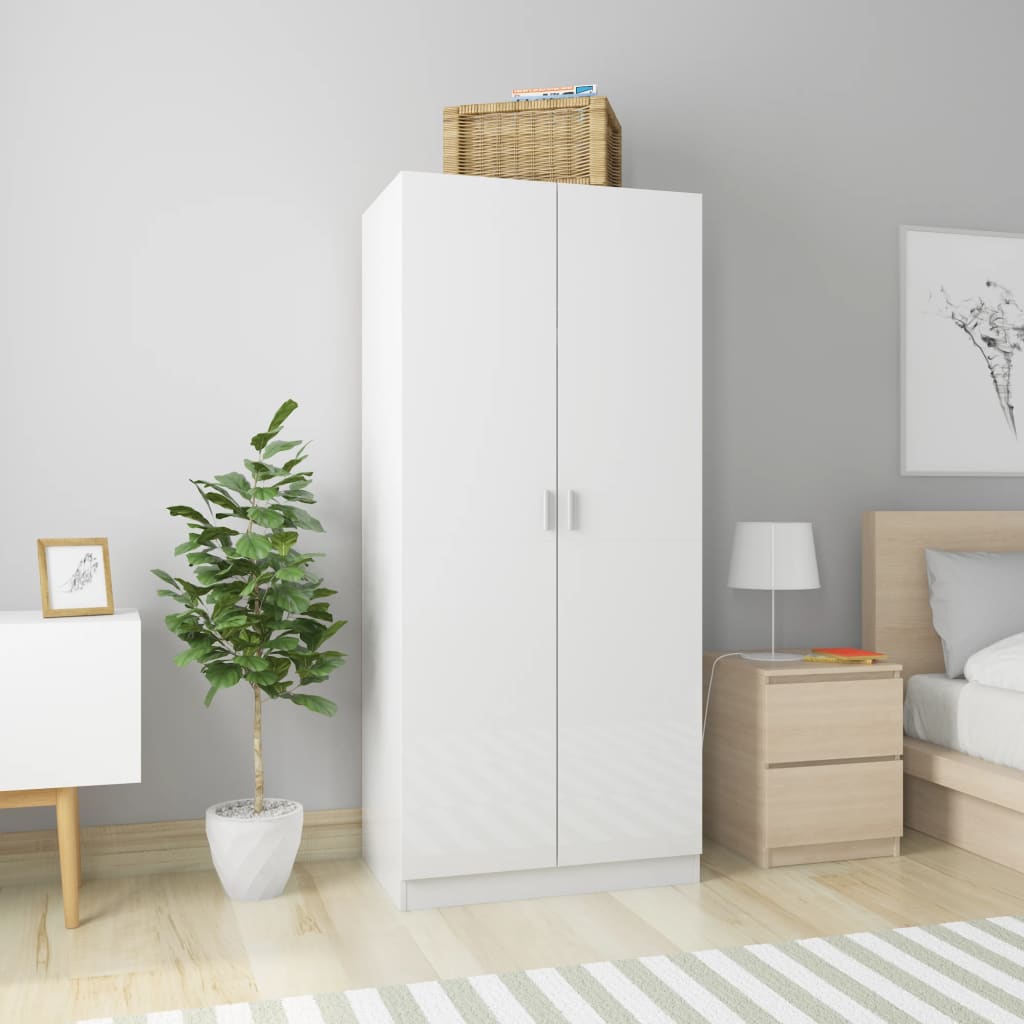 Wardrobe high gloss white 80x52x180 cm wood material