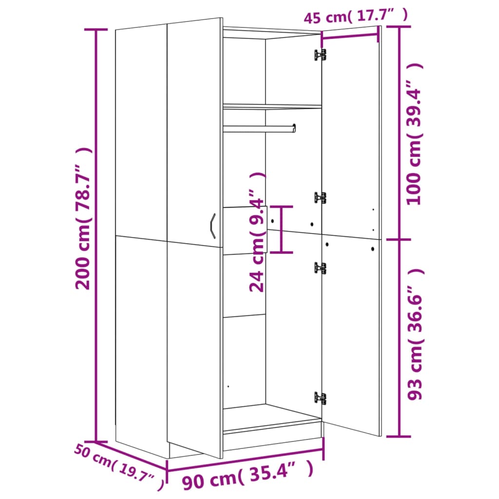 Wardrobe Sonoma oak 90x52x200 cm wood material