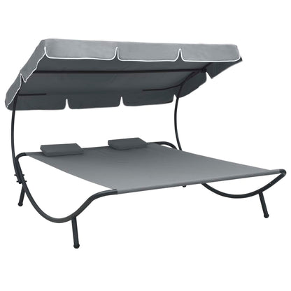 Sun lounger with sun canopy and cushions grey