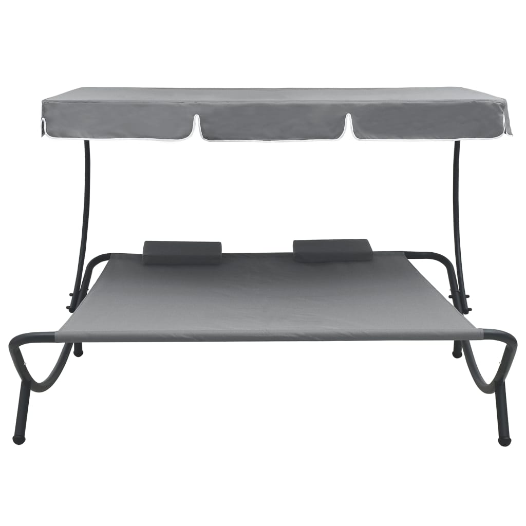 Sun lounger with sun canopy and cushions grey