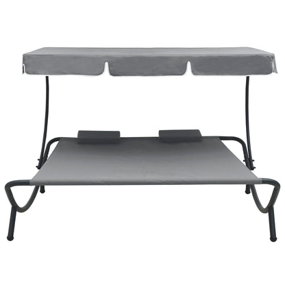 Sun lounger with sun canopy and cushions grey