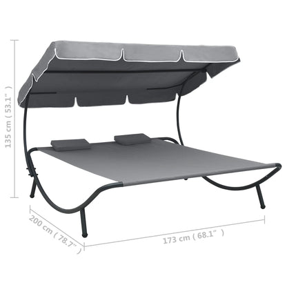 Sun lounger with sun canopy and cushions grey