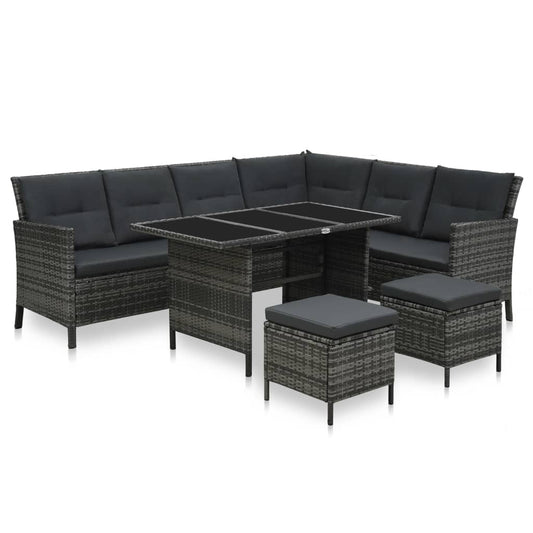 4-tlg. Garten-Lounge-Set mit Kissen Poly Rattan Grau