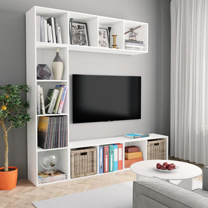 3-tlg. Bücher-/TV-Schrank Set Weiß 180×30×180 cm