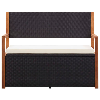 Bank mit Stauraum 115 cm Poly Rattan Massivholz Akazie Schwarz