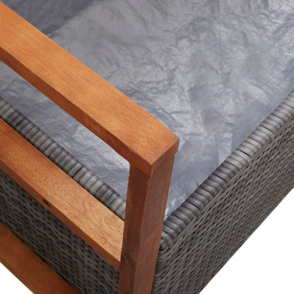 Bank mit Stauraum 115 cm Poly Rattan Massivholz Akazie Grau