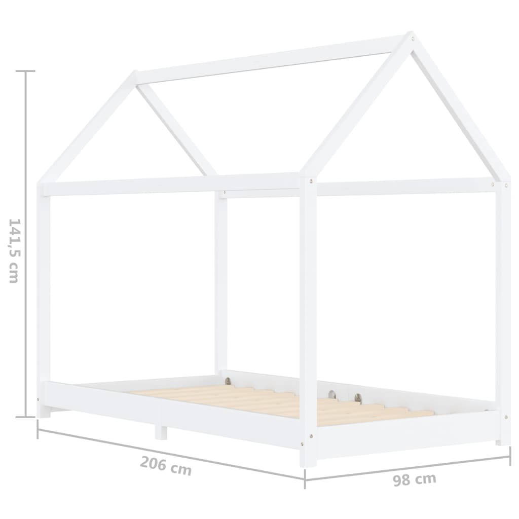 Children's bed frame white solid pine 90 x 200 cm