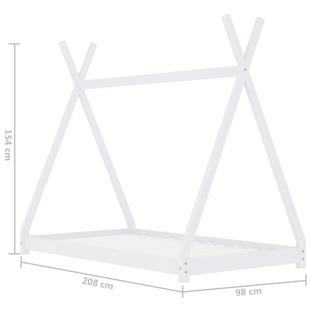 Children's bed frame white solid pine 90 x 200 cm