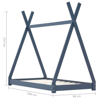 Children's bed frame grey solid pine 90 x 200 cm