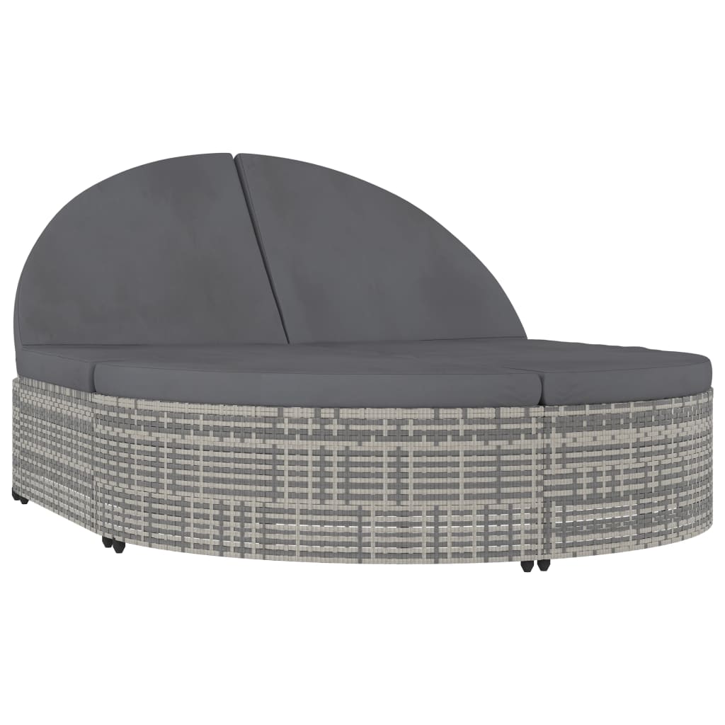 Double sun lounger with cushion poly rattan grey