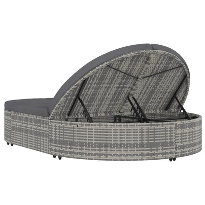 Double sun lounger with cushion poly rattan grey