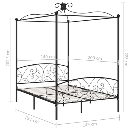 Himmelbett-Gestell Schwarz Metall 140 x 200 cm