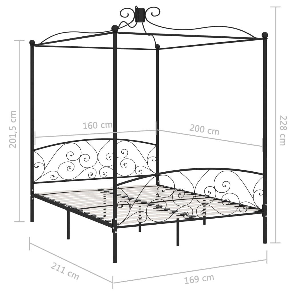 Himmelbett-Gestell Schwarz Metall 160 x 200 cm