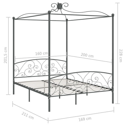 Himmelbett-Gestell Grau Metall 160 x 200 cm