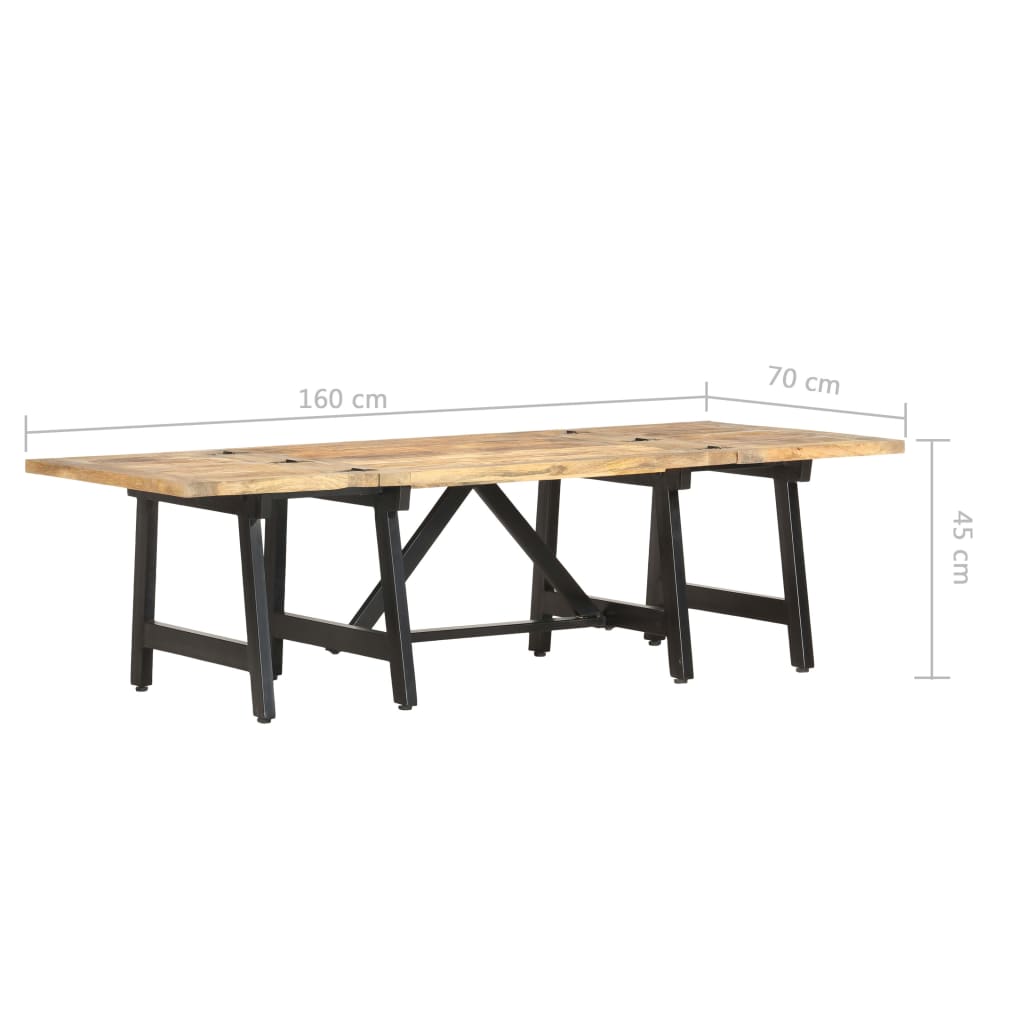 Extendable coffee table 160 x 70 x 45 cm solid mango wood