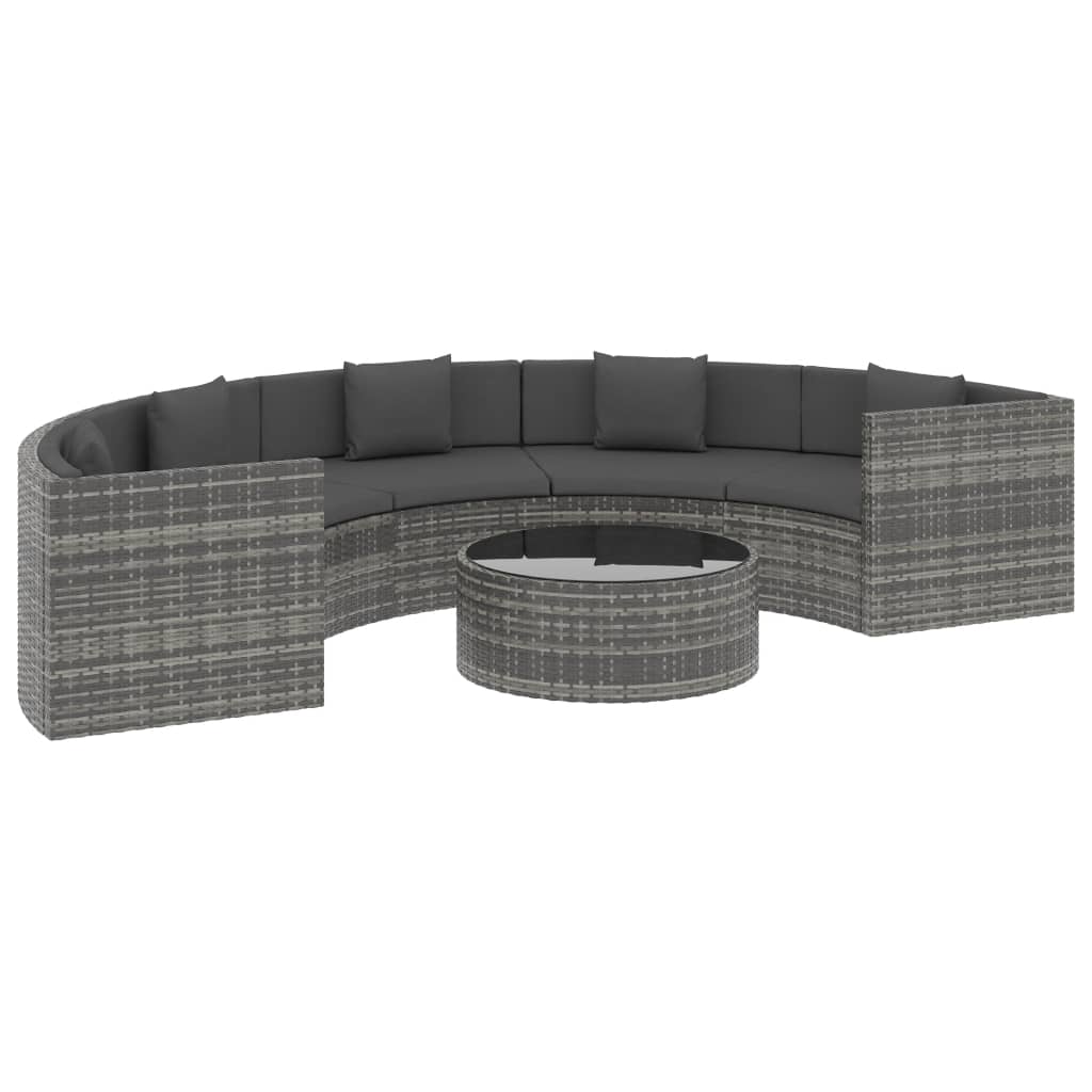 6-tlg. Garten-Lounge-Set mit Kissen Poly Rattan Grau