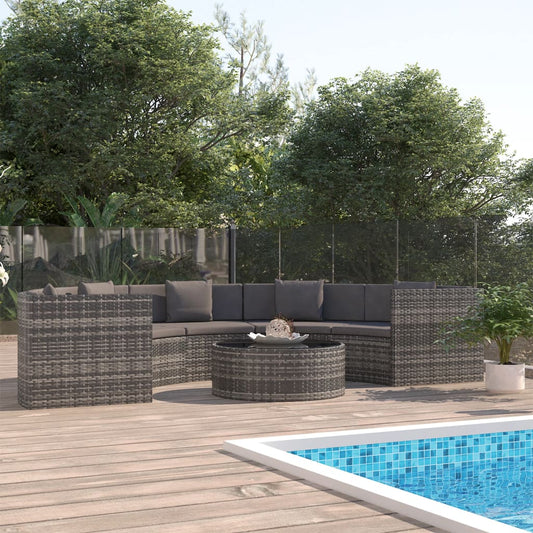 6-tlg. Garten-Lounge-Set mit Kissen Poly Rattan Grau