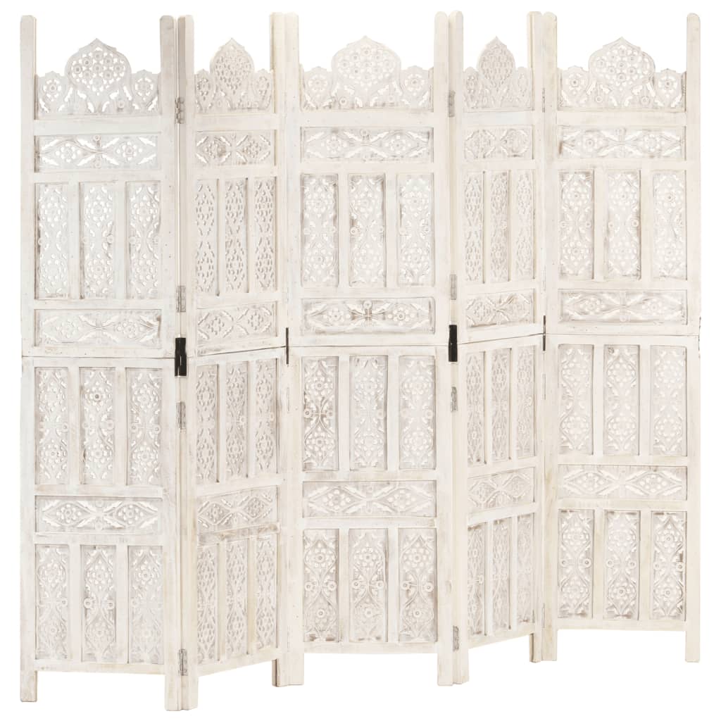 5-piece room divider hand-carved white 200×165cm mango solid wood